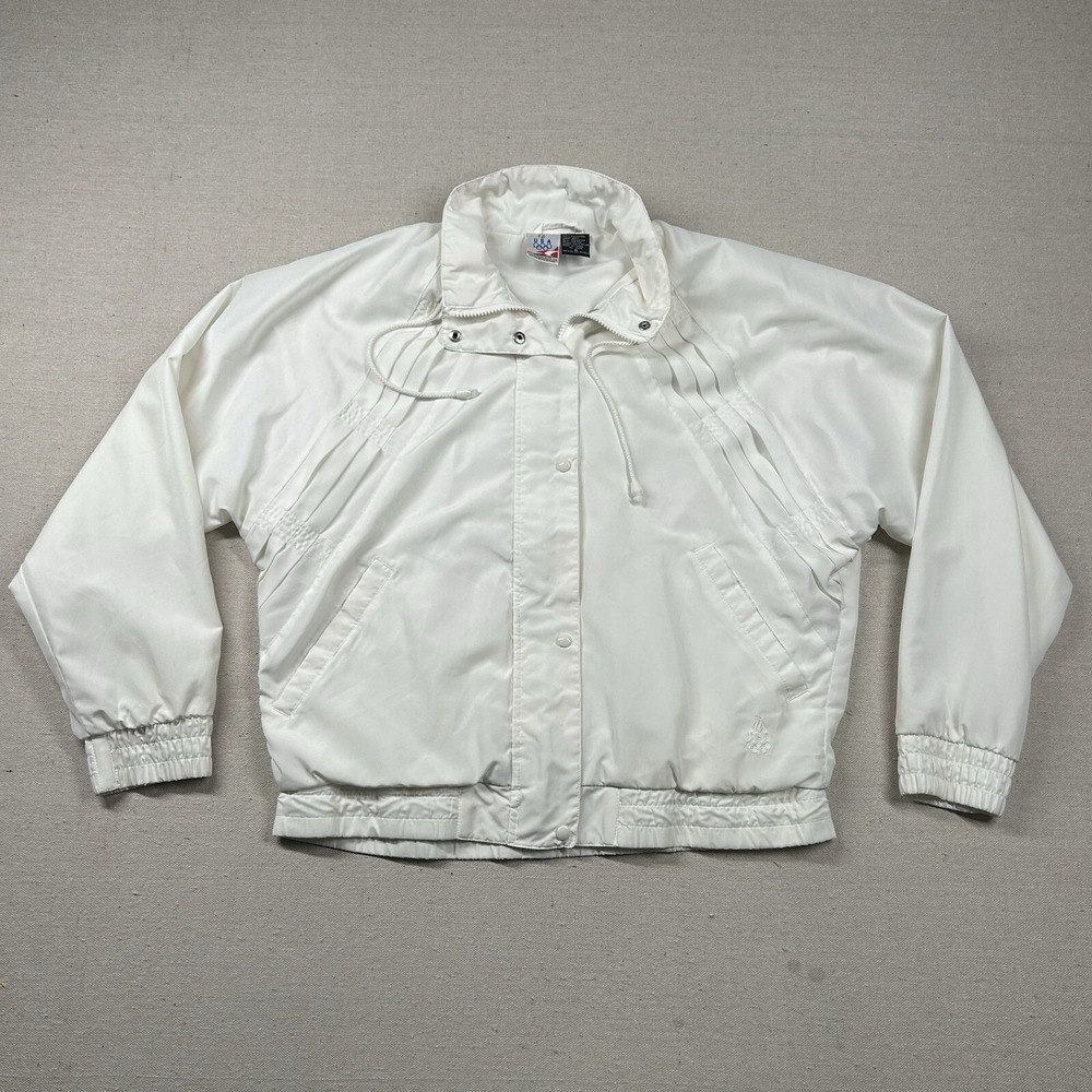 Vintage JC Penny Jacket Womens M Olypics USA Embroidery Pleated Solid White 80s
